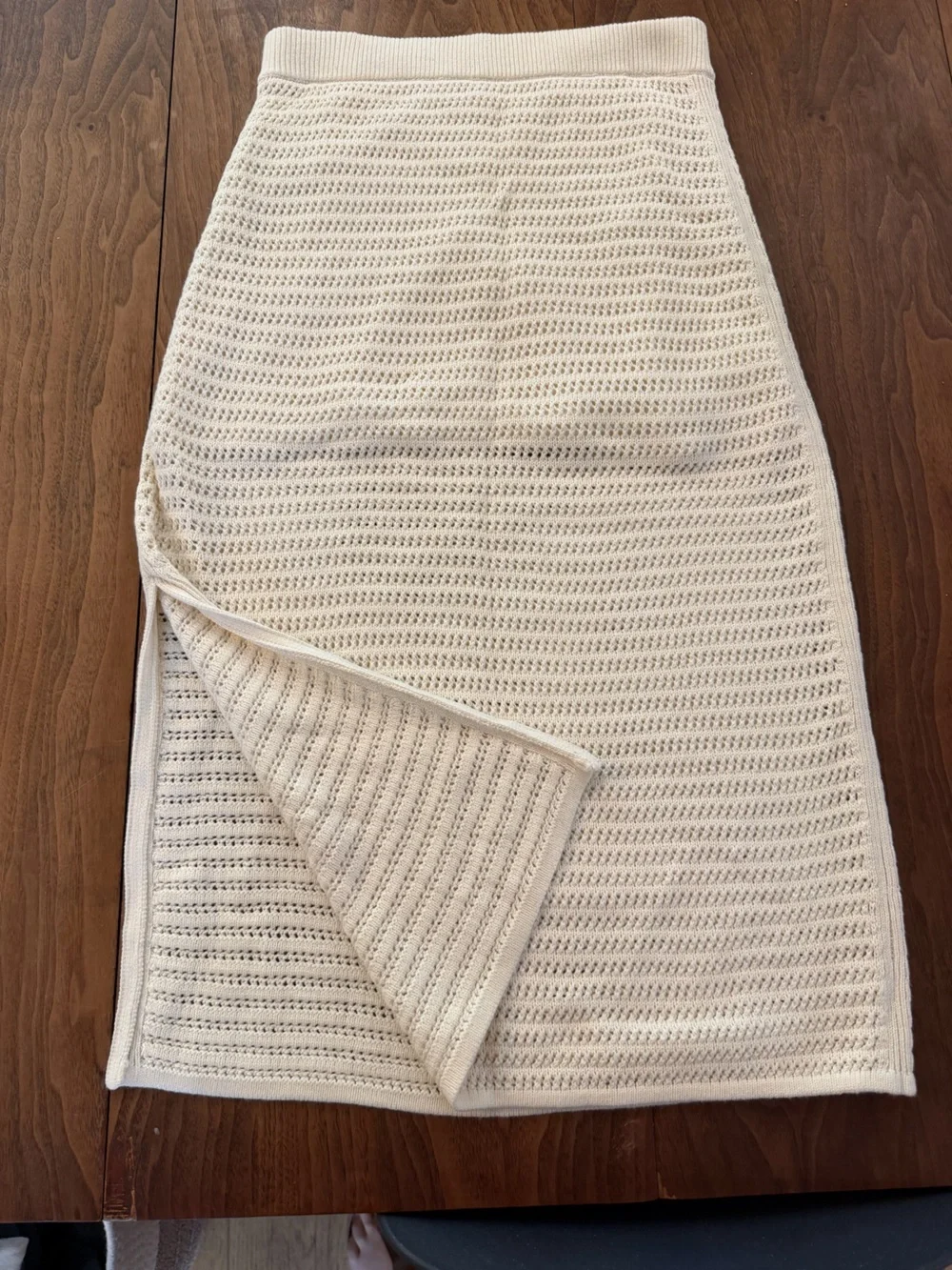 Everlane Cream Crochet/Knit Midi Skirt with Subtle Slit